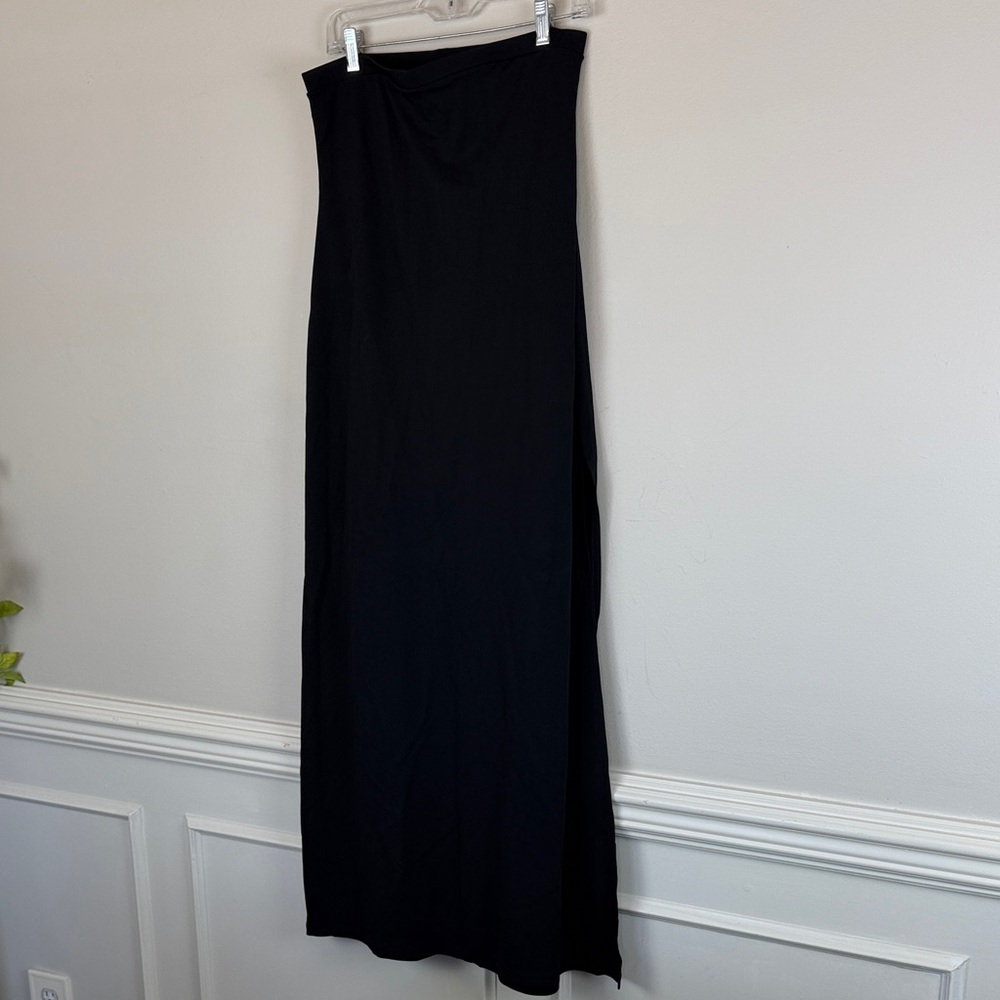 SHAN Strapless Black Maxi Dress High Slit NWT Size 4